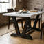 Linen White Wire Brushed Black Shitake Linen Fabric Rubber Wood Rectangle 7 Piece Dining Table Set 6 Upholstered Chairs