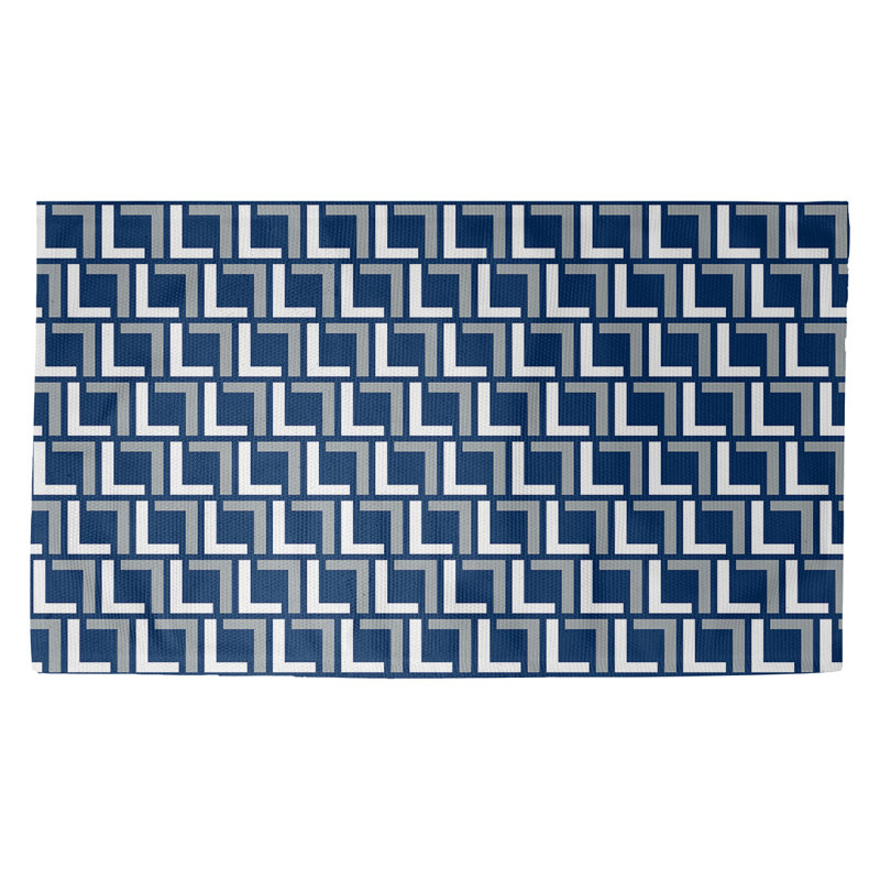 Tapis géométrique bleu / gris / blanc, Rectangle 3 pi x 5 pi