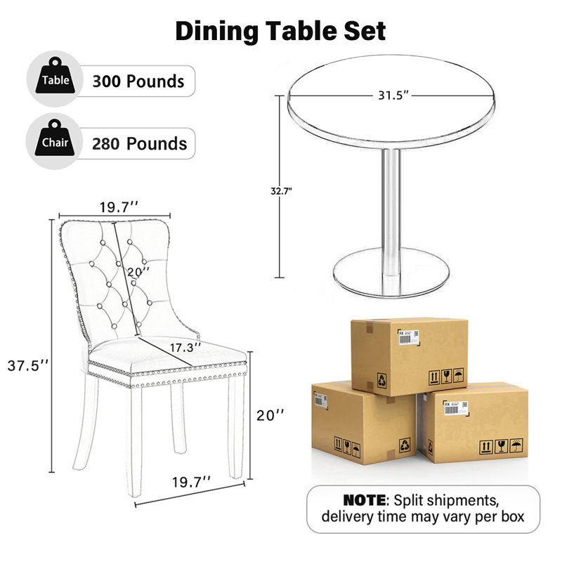 Ensemble de table de salle à manger 3 pièces, table de salle à manger moderne et transparente avec chaise de salle à manger en velours capitonné