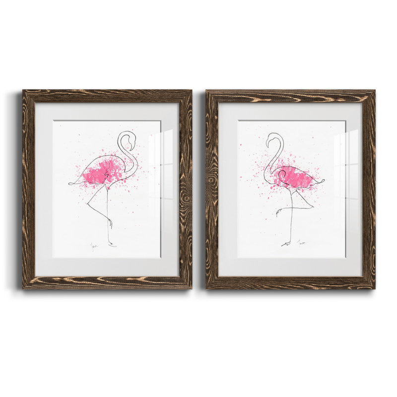 Flamingo Splash I - ensemble de 2 reproductions d'art, H 20 po x l 17 po x P 1 po, Papier, cadre noyer, Blanc