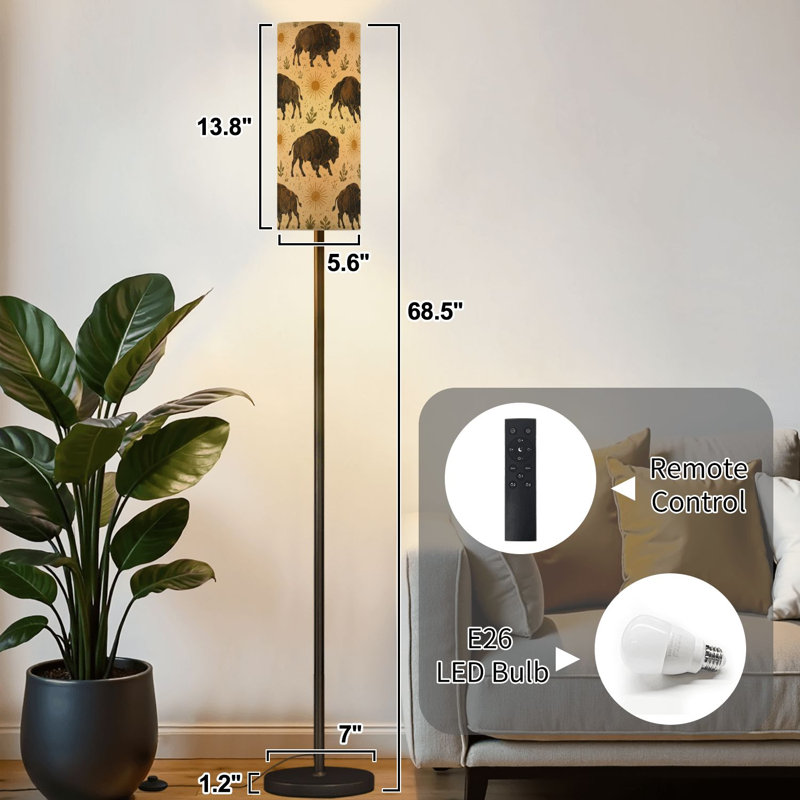 Lampe sur pied sans soudure Majestic Buffalo doré beige à intensité variable moderne avec télécommande et pédale abat-jour abat-jour grand poteau d'angle pour le salon, la chambre et le bureau