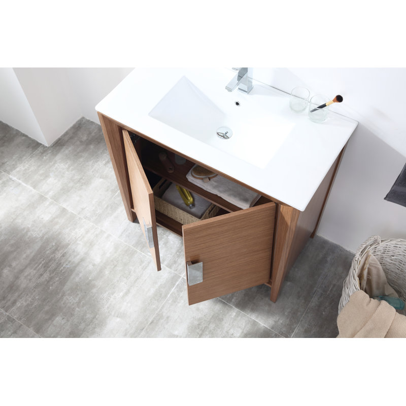 Deluca 24'' Single Bathroom Vanity with Ceramic Top, Light Wheat