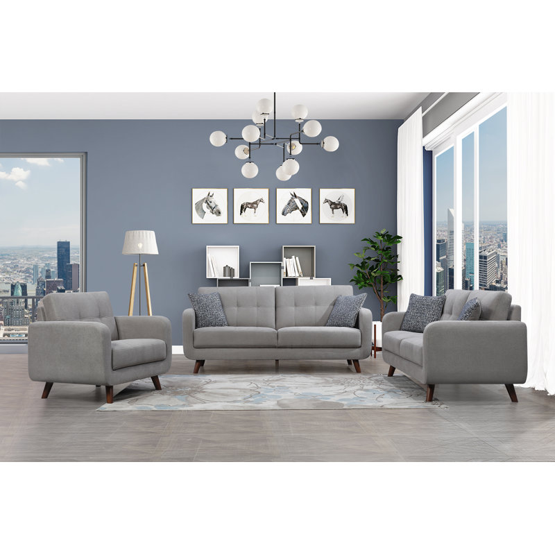 Canapé à accoudoirs carrés 85 po, Polyester gris ciment