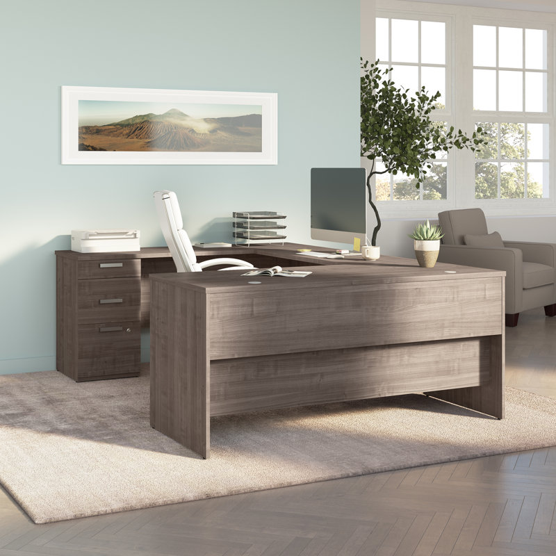 Aralee U-Shaped Executive Desk, Medium Gray Maple/Medium Gray Maple