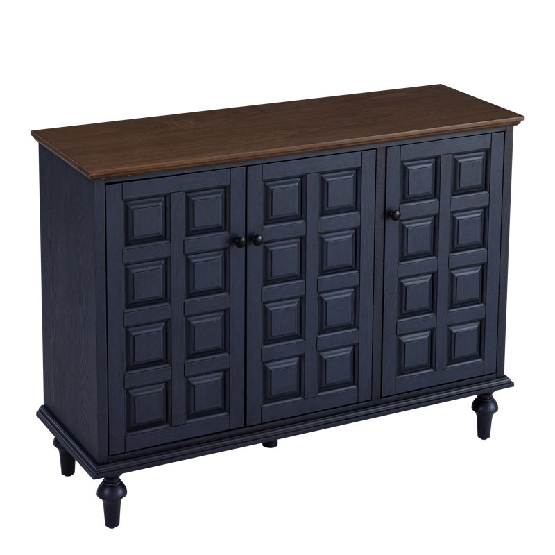 Melesio Retro 3 Door Storage Cabinet  Sideboard Buffet With Plaid Pattern Front