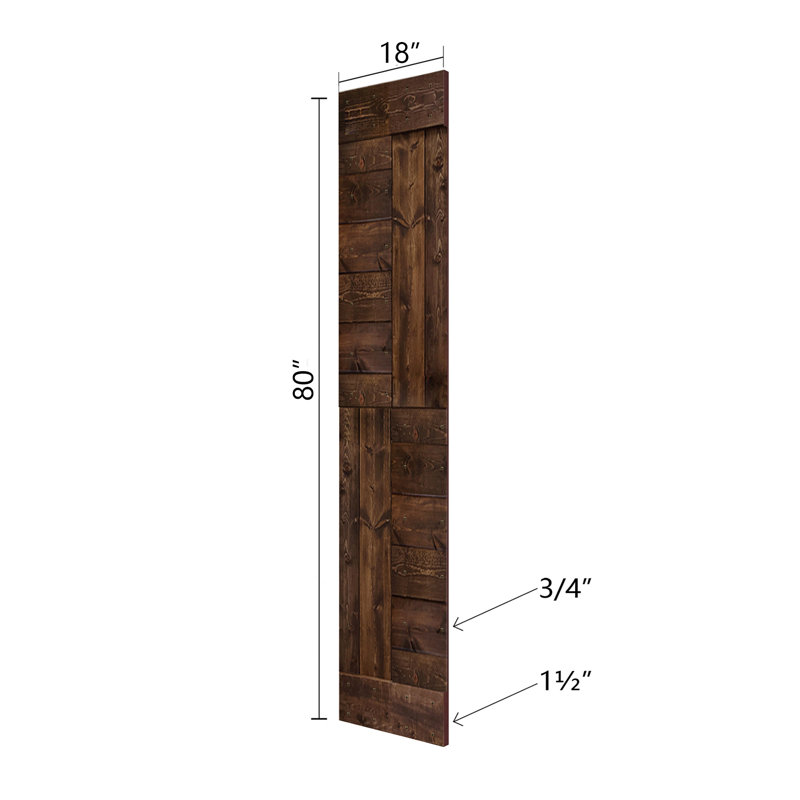 Porte pliante en bois massif en forme de S avec quincaillerie nécessaire, 72 po x 80 po, Café Kona