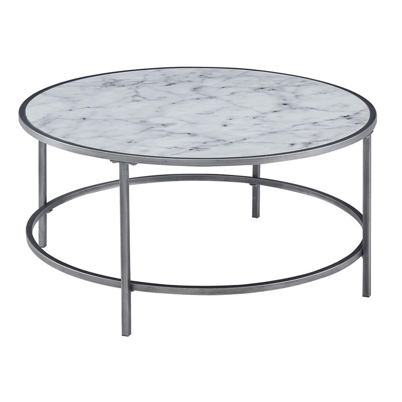 Table basse avec structure en métal Essex, Structure en simili marbre blanc / argenté