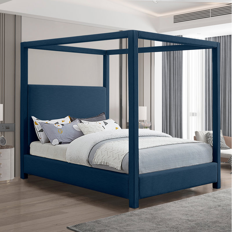 Bois massif Mistaya Dunwich et plateforme rembourrée, Velours marine, Double