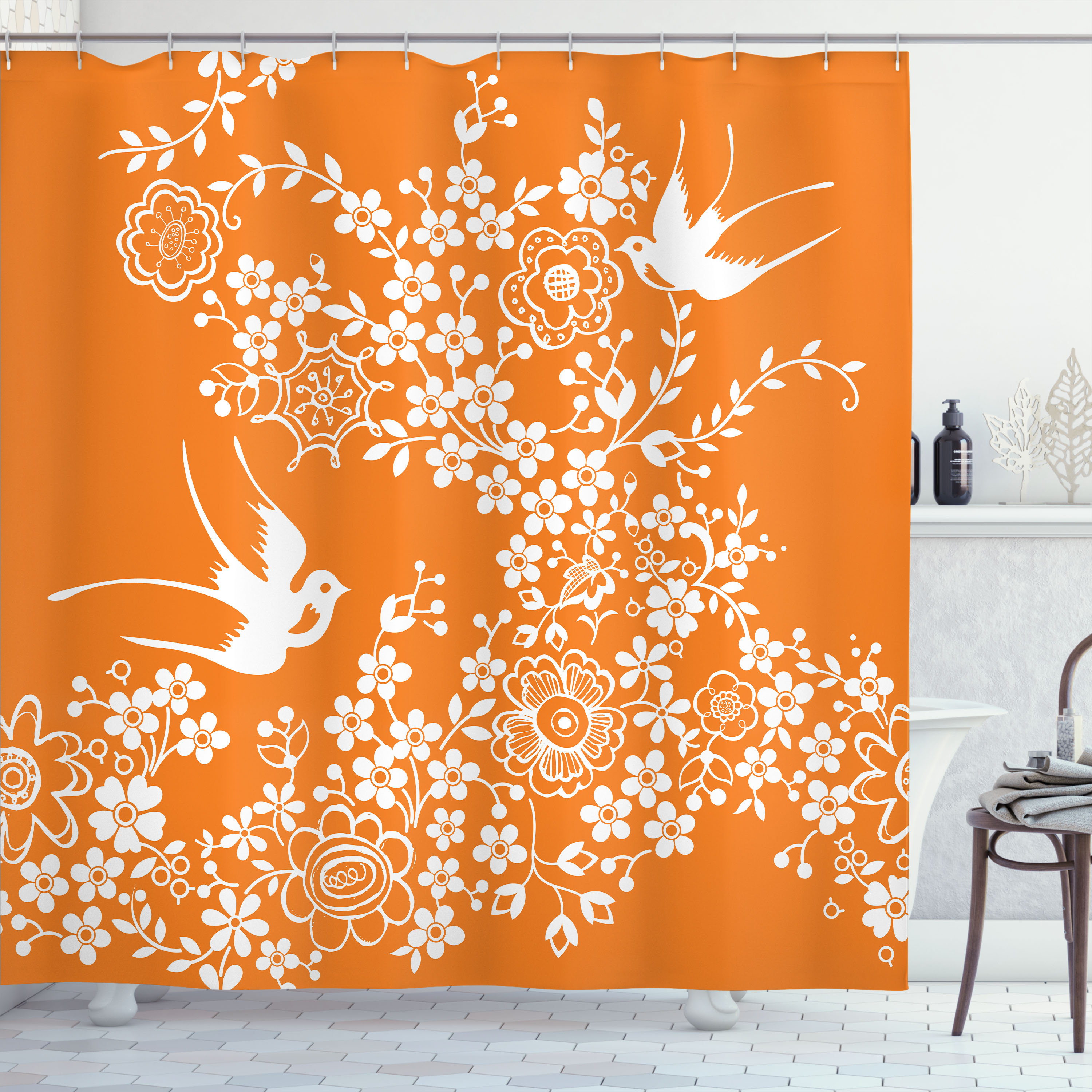 Orange And White Shower Curtain