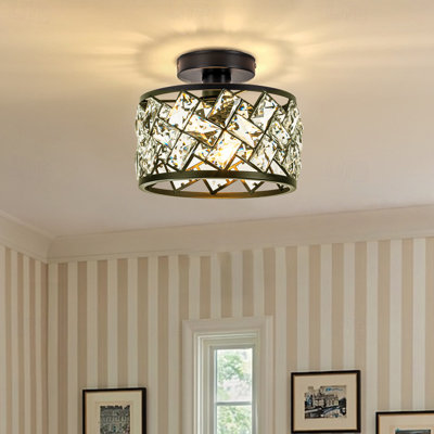 1-Light Semi Flush Mount Chandelier with Rectangle Glass Interwoven Shade