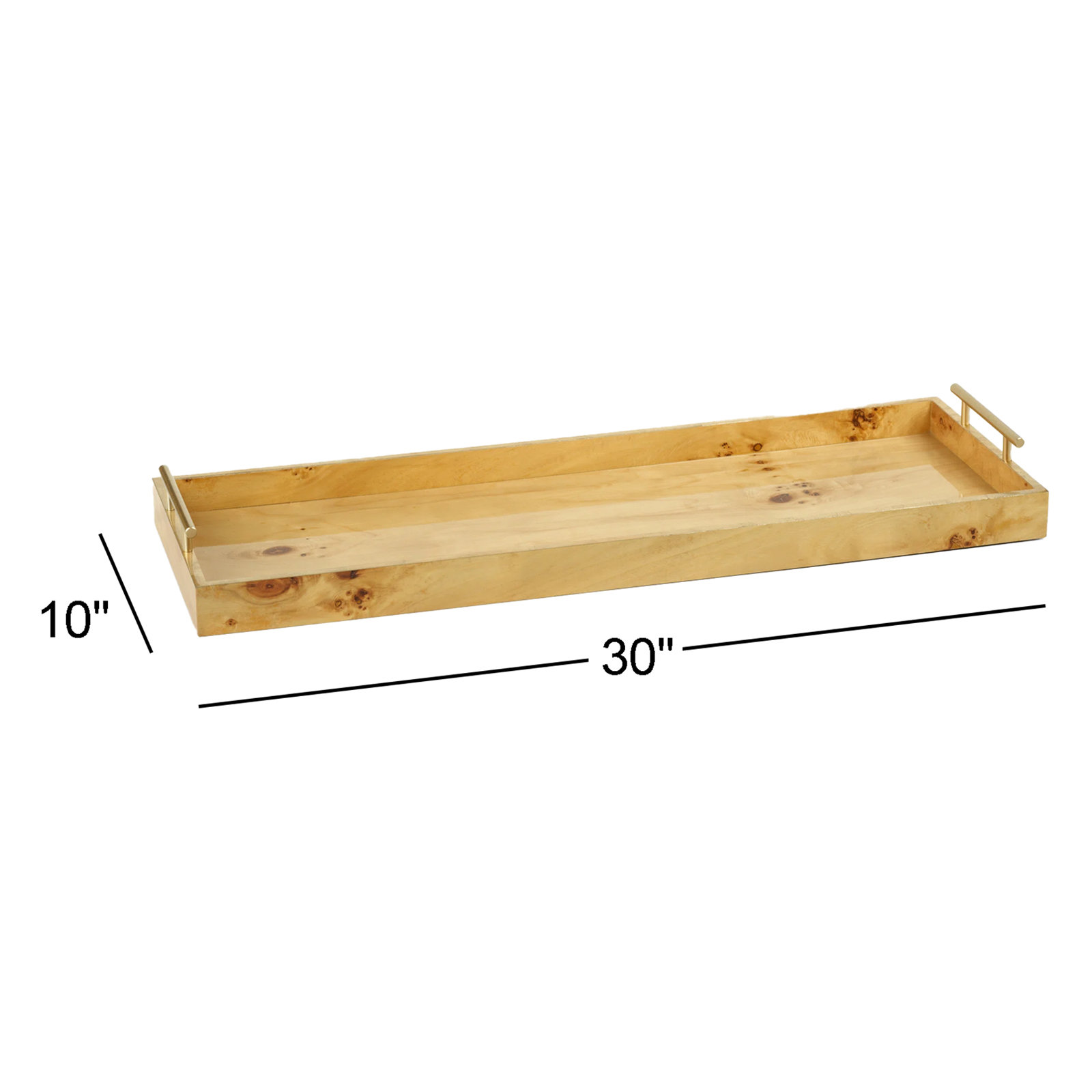 Niara Burl Wood and Metal Rectangular Tray , 2.75" H x 30" D x 10" W