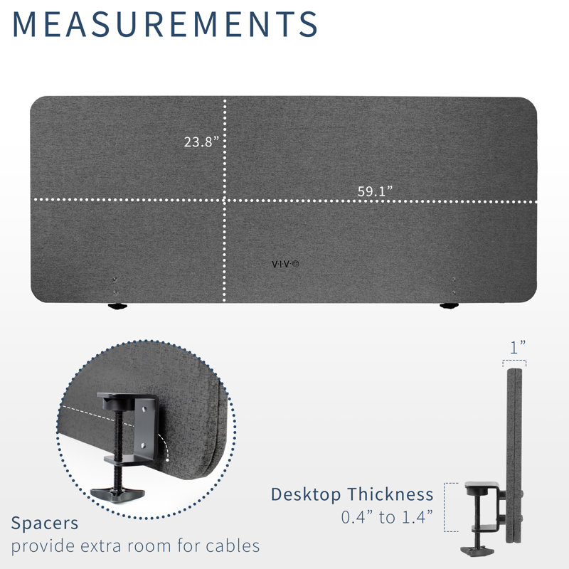 Dark Gray 60" x 24" Acoustic Desktop Privacy Panel
