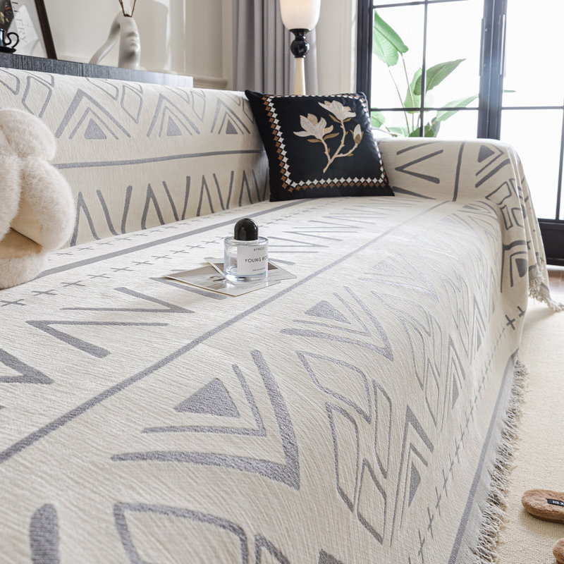 Housse pour canapé en chenille à motif géométrique épais et irrégulier Classic Bohemian, H 71 po x l 150 po x P 0,1 po