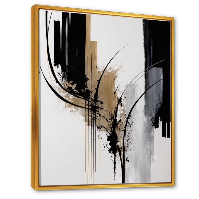 Avetik noir et blanc Expression II - art mural moderne sur toile, H 40 po x l 30 po, Toile avec cadre flottant, Doré
