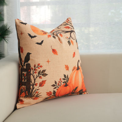 Housse de coussin Halloween en mélange de lanterne et citrouille d'Halloween, coussin décoratif Spooky Autumn Harvest