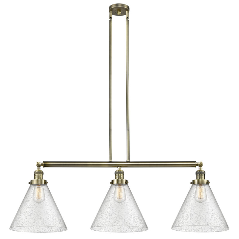 Pompa 3 - Light Kitchen Island Pendant, 6 Watt Vinage LED Bulb, Seedy, Satin Gold