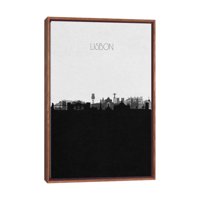Lisbon, Portugal City Skyline 1 Piece Single Picture Frame and Floater Frame Wall Art on Canvas
