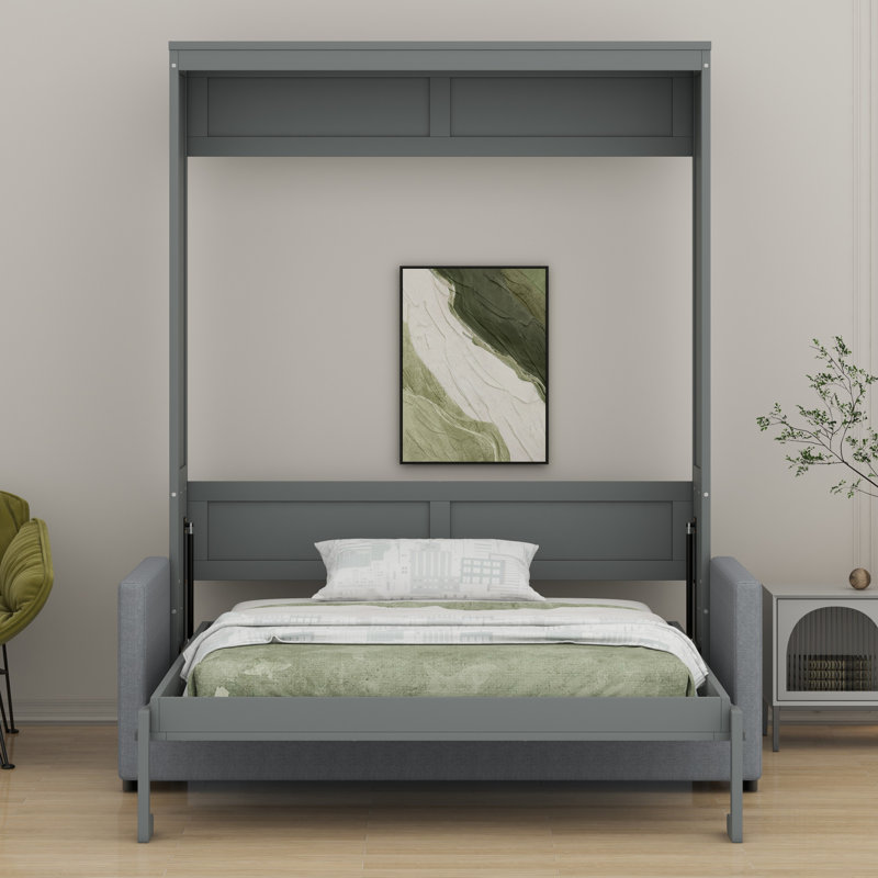 Murphy Bed Wall Bed With Cushion, Gray