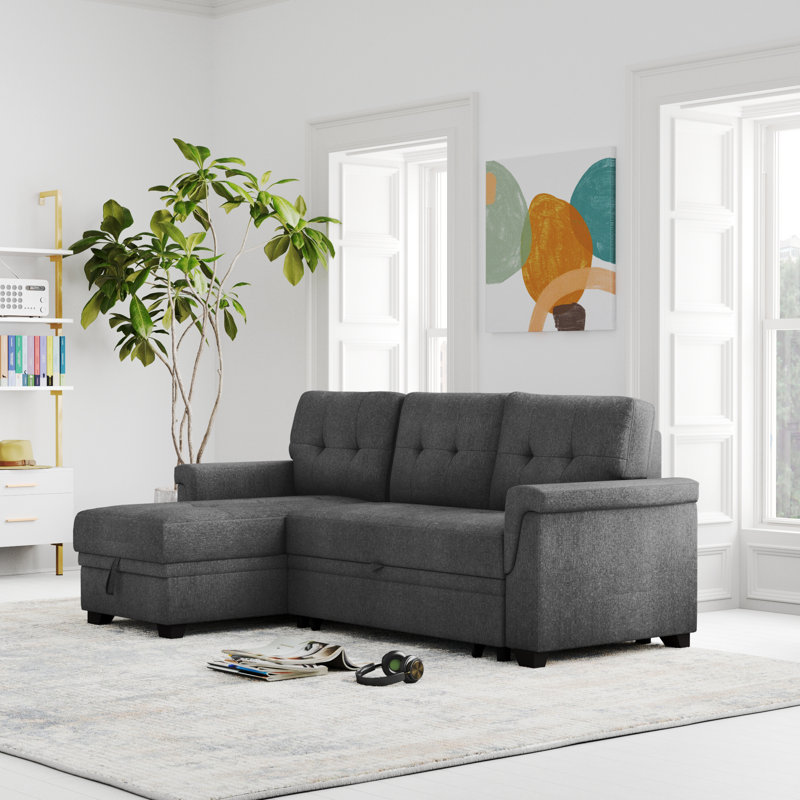 Mitchel Upholstered L-Shaped Sectional Reversible, Dark Gray Linen Blend