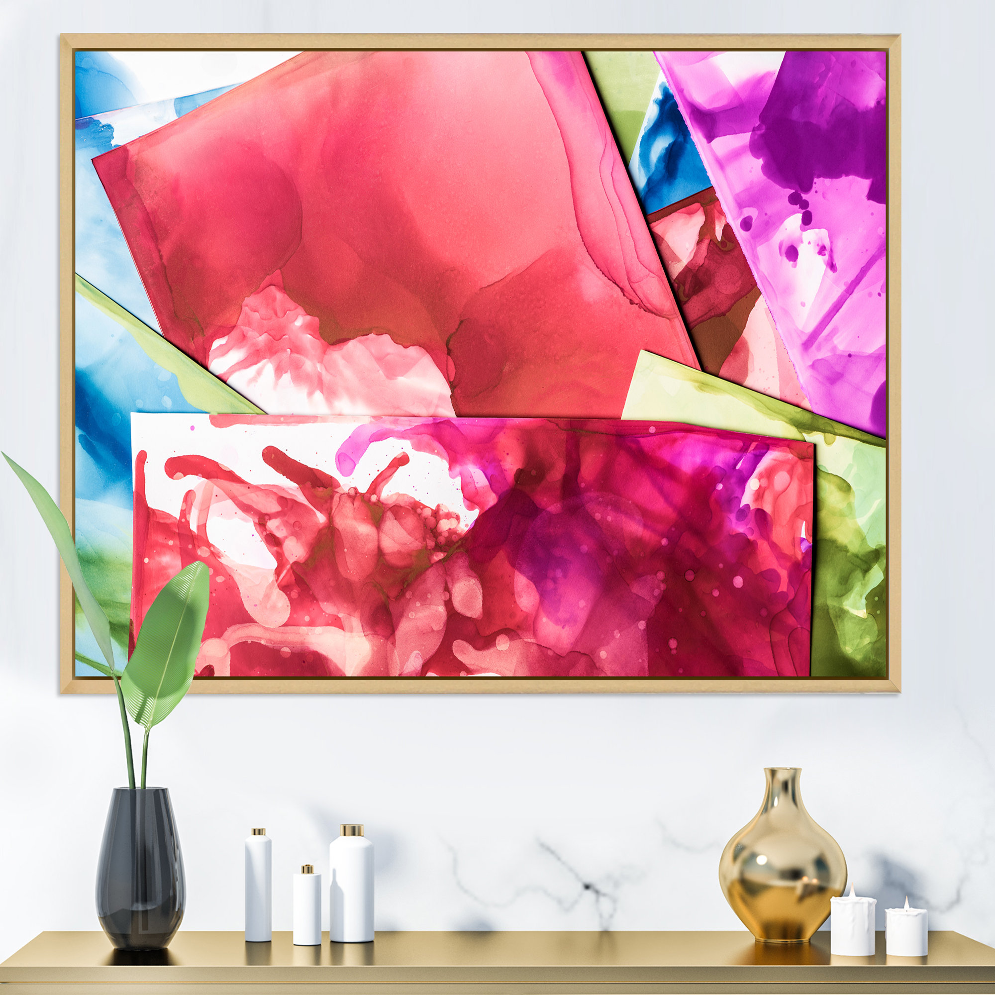 Wrought Studio Pink & Purple Mixing Liquid Ink Modern Canvas Art