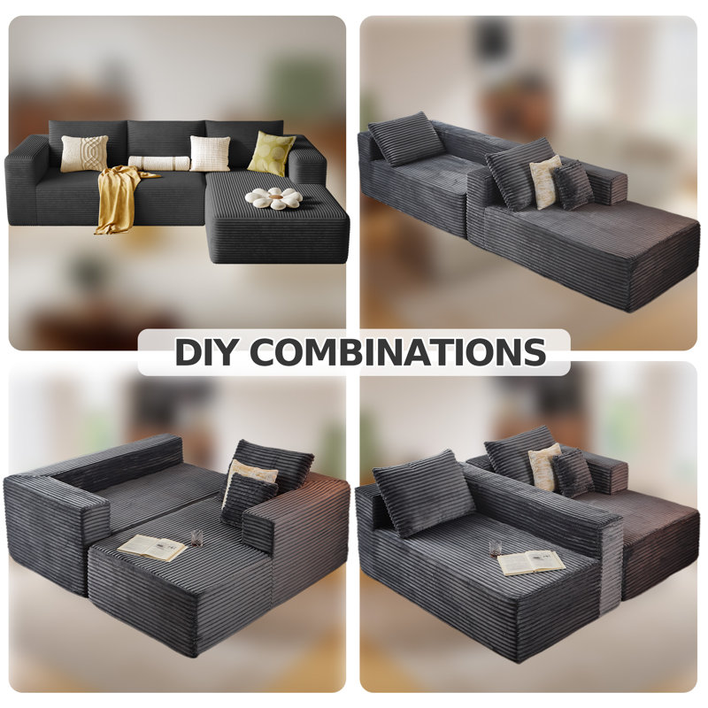 108.2” Modular Sectional Cloud Sofa for Living Room Modern Minimalist couch with L-Shaped Chaise Upholstered Corduroy Couch, Deep Seat, No Assembly Required (Lounge Chaise)