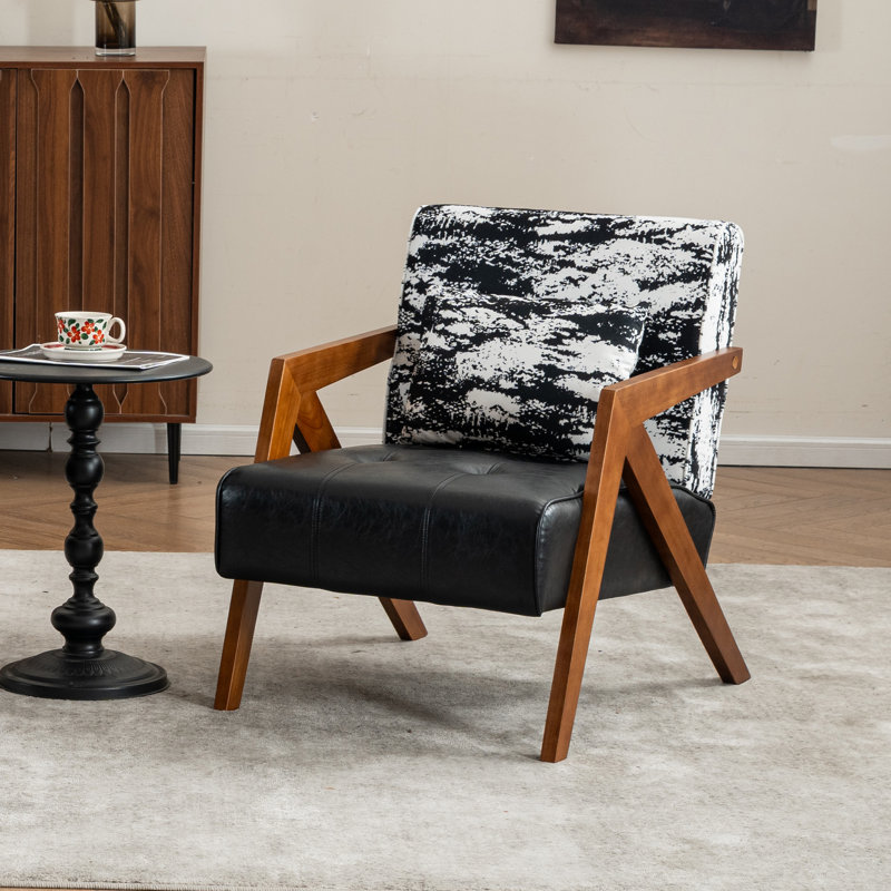 Fauteuil d'appoint Mid-Century, Cuir noir