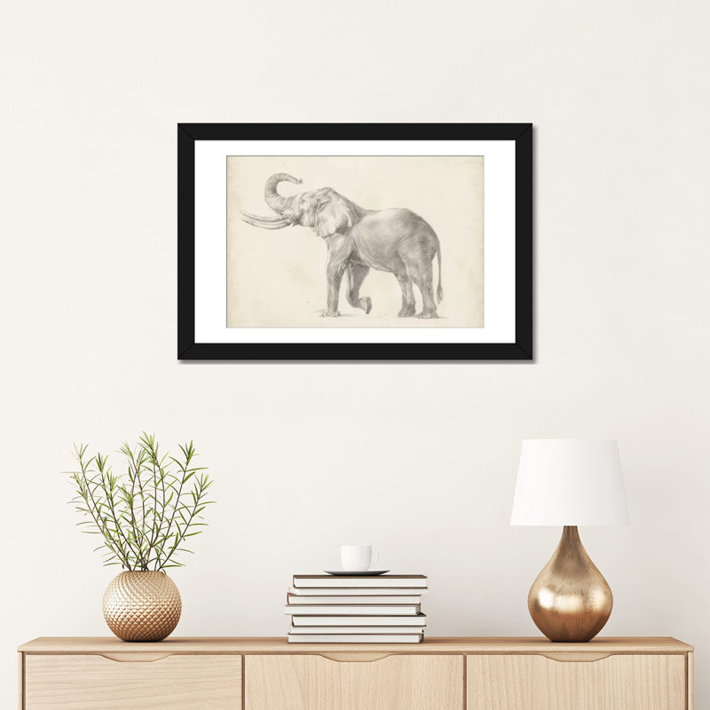 « éléphant sketch i », impression sur toile, H 24 po x l 32 po x P 1 po, Papier d'art encadré noir, Blanc