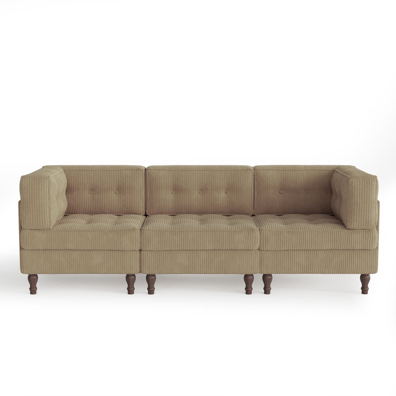 3 - Piece Upholstered Camel Tufted Corduroy Modular Sectional with Pillow Back, Camel, 3, 31.8" H x 97.9" W x 32.6" D