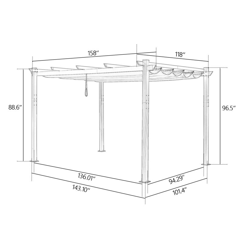 13 Ft. W X 10 Ft. D Aluminum Pergola with Canopy, Sand