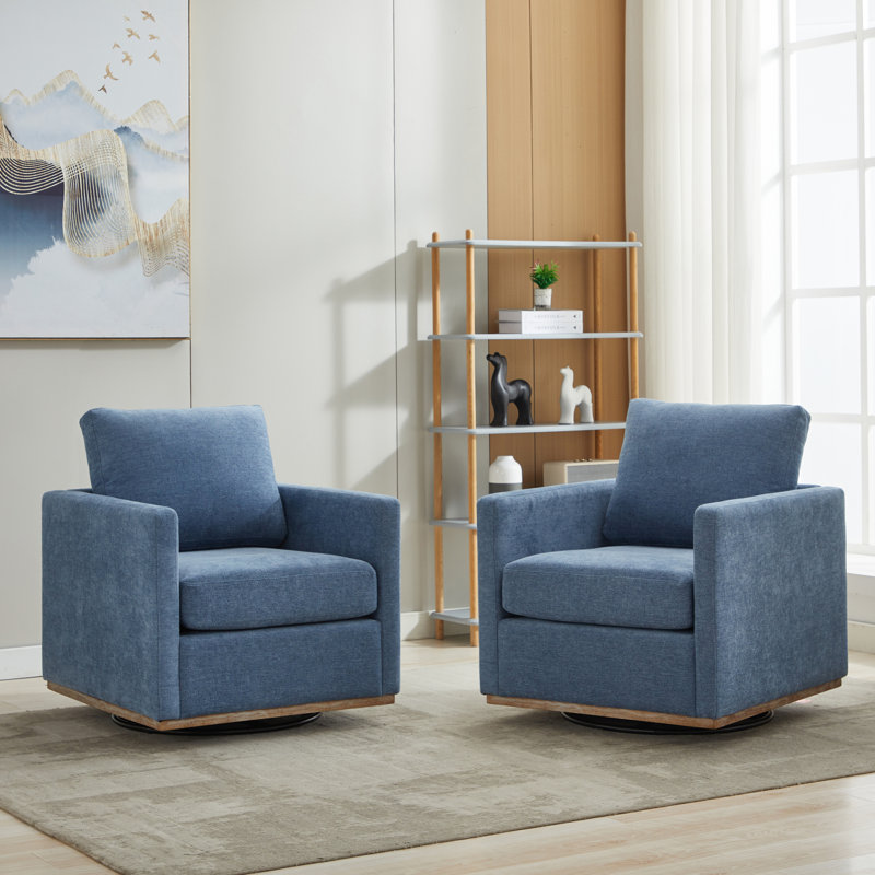 Wide Upholstered Swivel Armchair(set Of 2), Blue Chenile