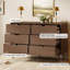 Commode 6 tiroirs 47,2 po, finition en placage de bois avec tiroirs à fermeture en douceur, pieds en bois massif, conception sans poignée, brun