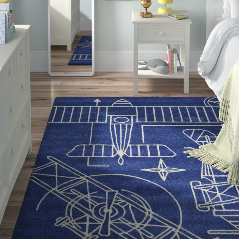 Tapis bleu marine touffeté à la main Taron, Rectangle 8 pi x 10 pi