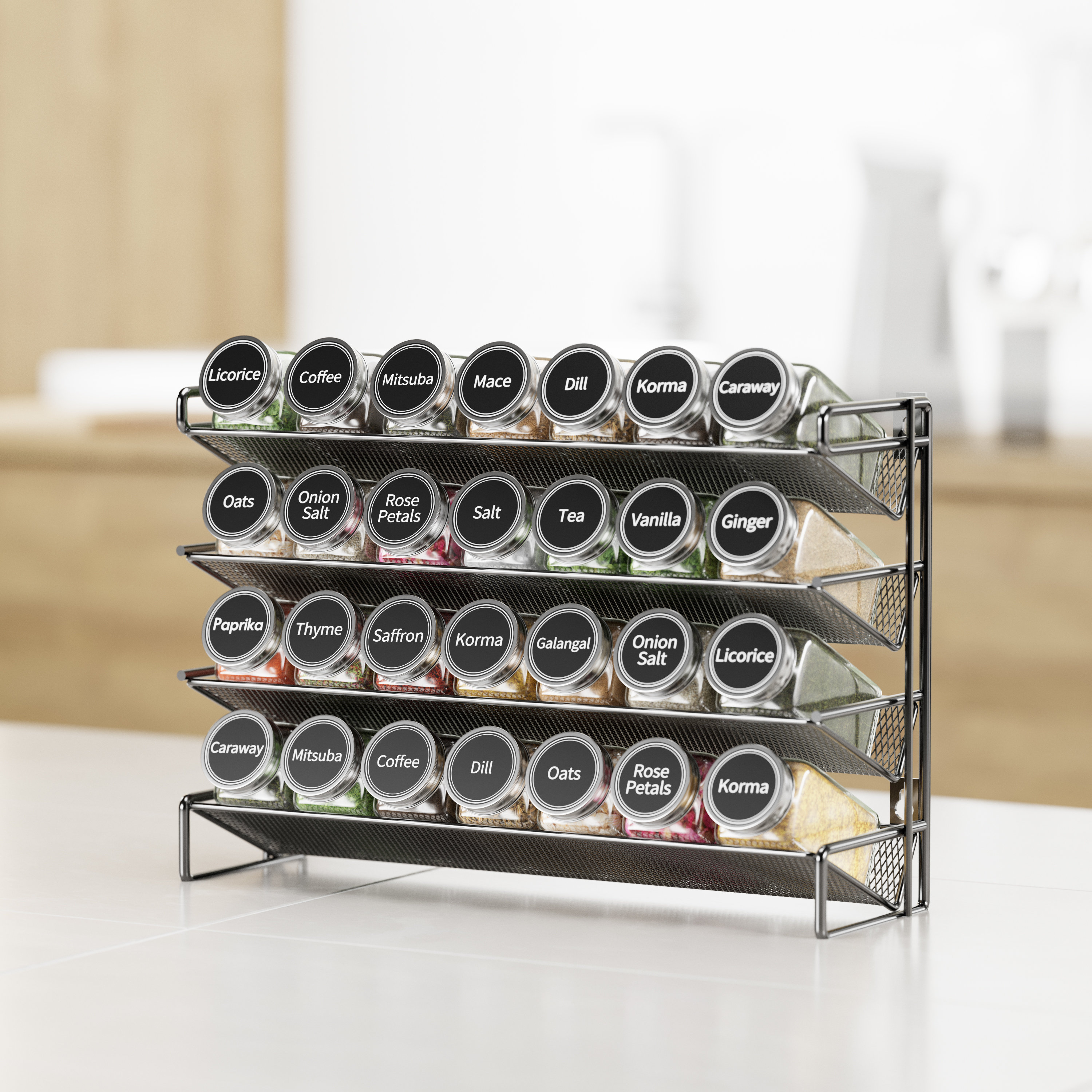 SpaceAid Spice Rack Organizer with 28 Spice Jars - Includes 386 Spice Labels, Chalk Marker, and Funnel Set for Cabinet, Countertop, Pantry, Cupboard, or Door & Wall Mount, 13.4" W × 10.8" H, Black & Reviews | Wayfair