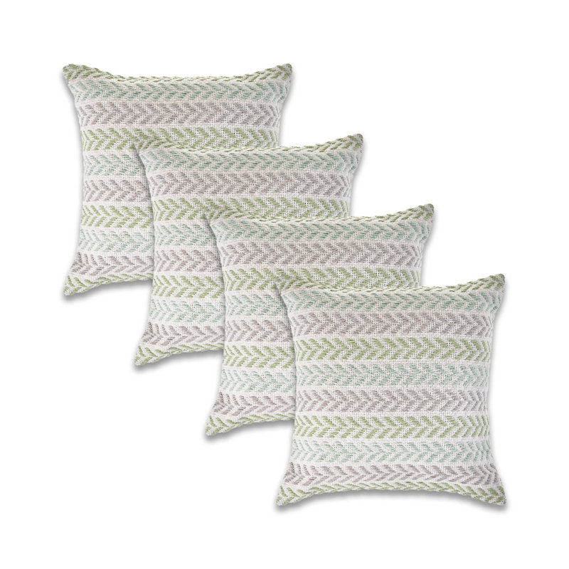 Ensemble de 4 coussins décoratifs en coton tissés à la main, Housse de coussin seulement - sans coussin, Vert / Gris