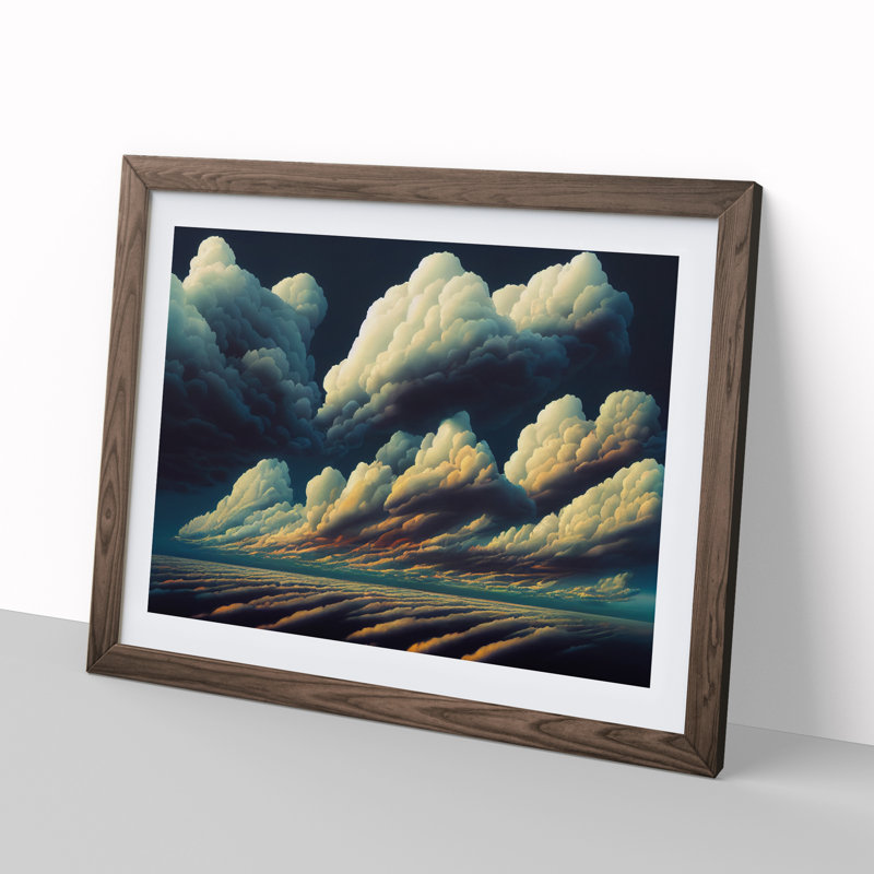 Moody Clouds - Framed Print, 25cm H x 34cm W x 2cm D, Brown Framed
