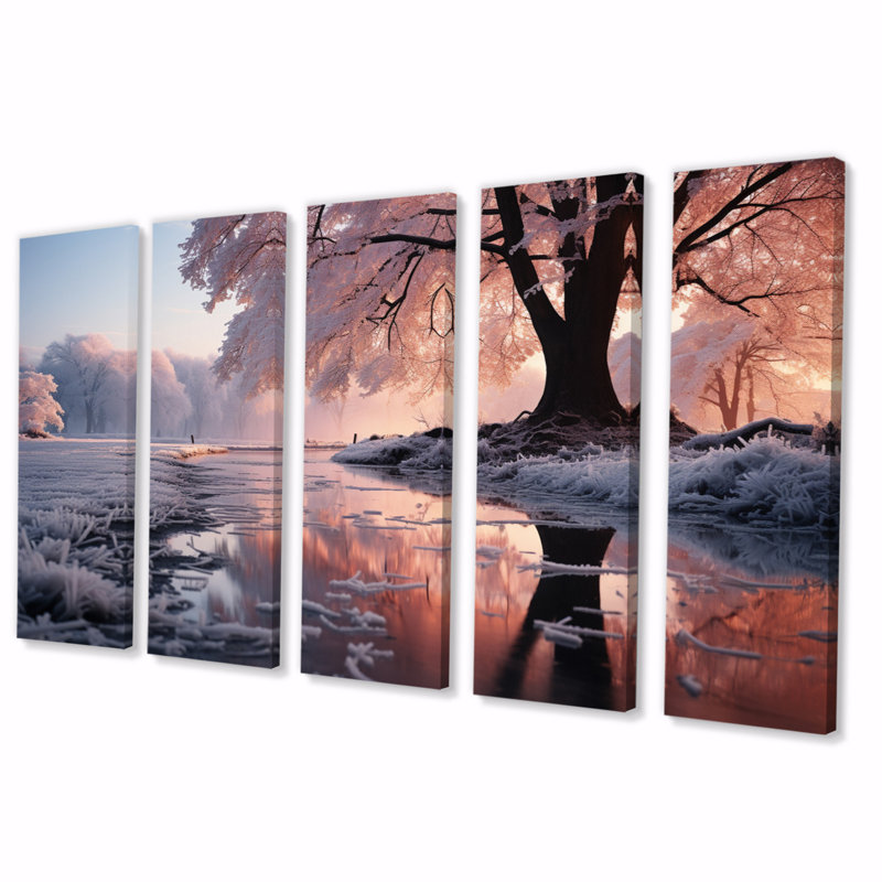 Paysage d'hiver Frosty Morning I - décoration murale paysage d'hiver - 5 panneaux égaux