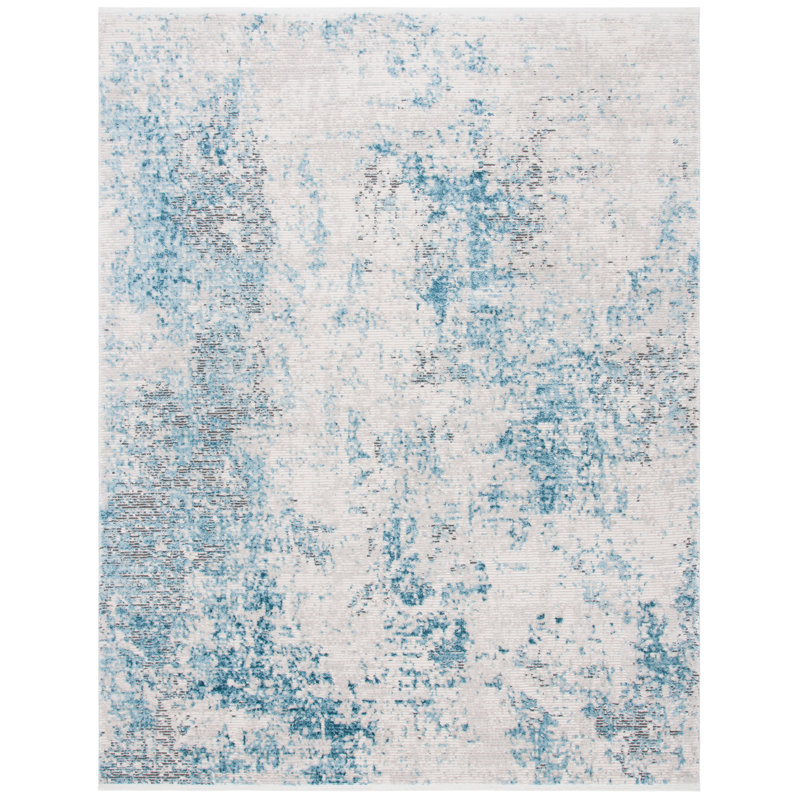 Tapis abstrait bleu / gris / crème, Rectangle 9 pi x 12 pi