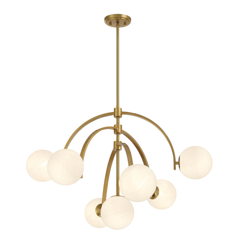 Marias 7-Light Warm Brass Globe Chandelier with Strie Glass