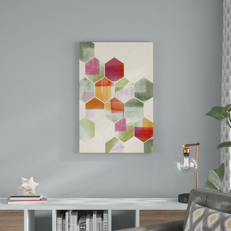 « color pop nid d’abeilles i », peinture sur toile, H 36 po x l 24 po