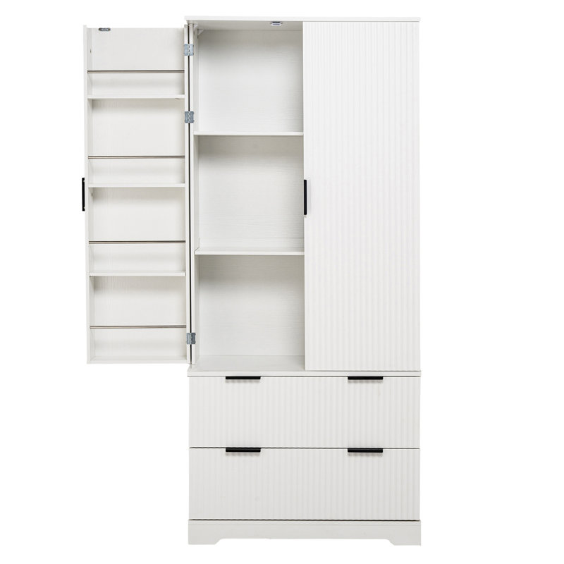 Armoire de cuisine 72 po avec 2 grands tiroirs et un support à épices à 8 portes, organisateur de rangement autoportant pour salle de bain, salle à manger, bureau, vestibule