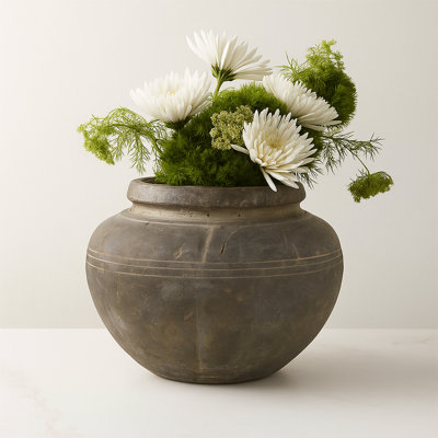 Rounded Terracotta Table Vase For Home Decor - Elegant Tall Floor Vase With Textured Finish - Style For Dining Or Decorative Vases - 11.25", Brown