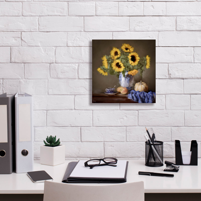 Art mural sur toile Red Barrel Studio® «Sunflowers And Coffee» par Ashley Bradley, H 12 po x l 12 po