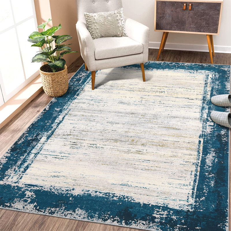 Machine Washable Modern Bordered Rug Non Slip Rug Foldable Carpet for Living Room Bedroom Playroom Guest Room Home Office