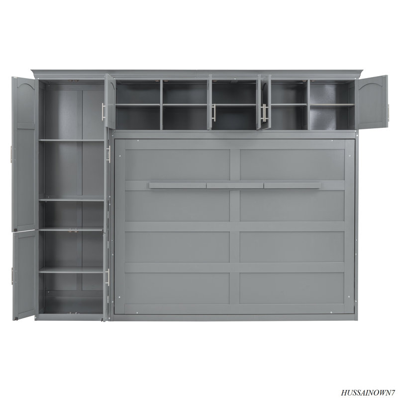 Murphy Bed Wall Bed With Cabinets, Gray