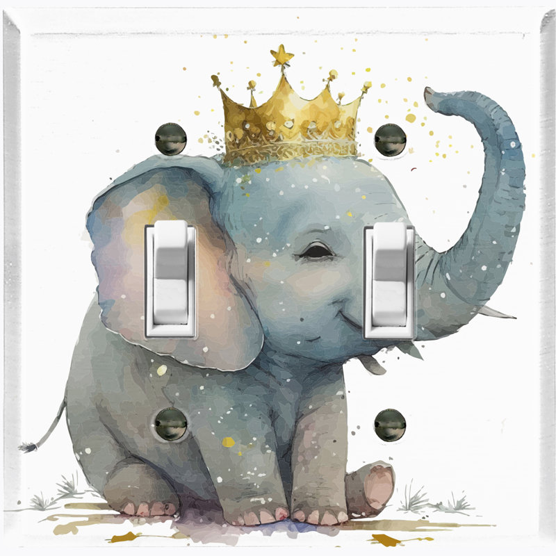 Plaque murale standard grise pour bébé à 2 éléphants Crown