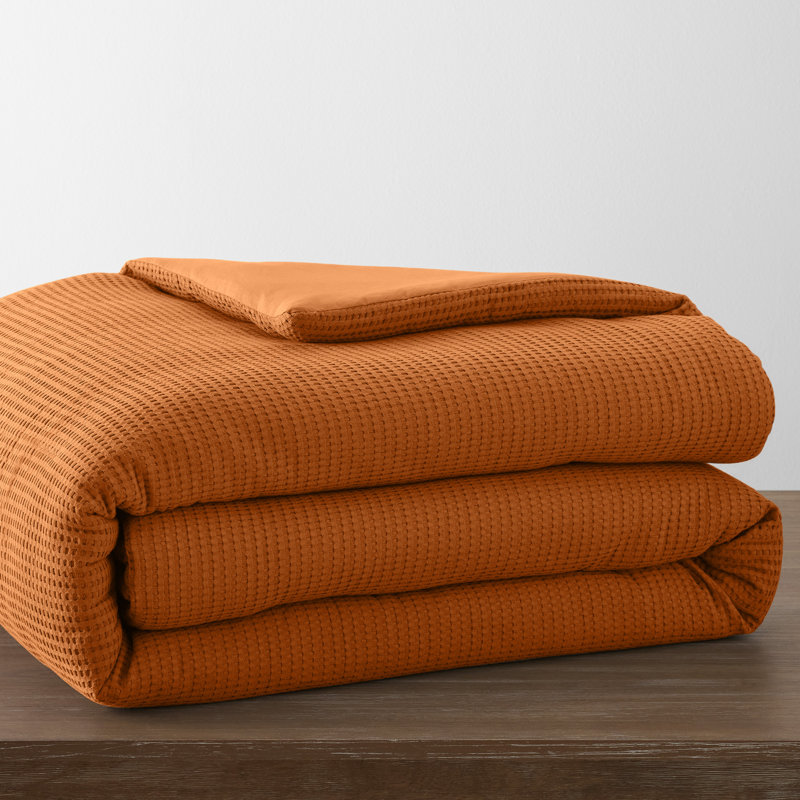 Felix Cotton Waffle Comforter Set, Rust, King / Cal King Comforter + 2 King Shams