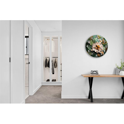 Floral Tempered Glass Wall Clock, Green Botanical Art Clock, Lotus Flower Decor, Modern Wall Clock, Housewarming Gift Idea, Living Room