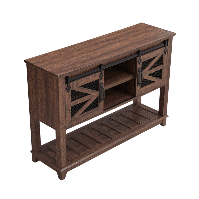 Yasmine 46" Farmhouse Console Table,Entryway Table  With Sliding Barn Door, Brown