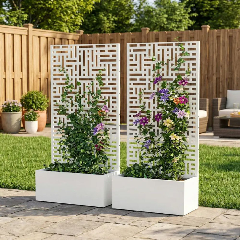 Boîte à fleurs d'extérieur en métal sans roues, H 59 po x l 30 po x P 11 po, Blanc