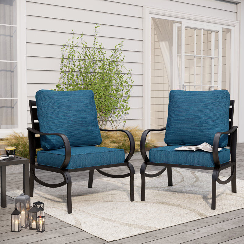 Chaise de patio en métal avec coussins Argirios (ensemble de 2), Bleu paon